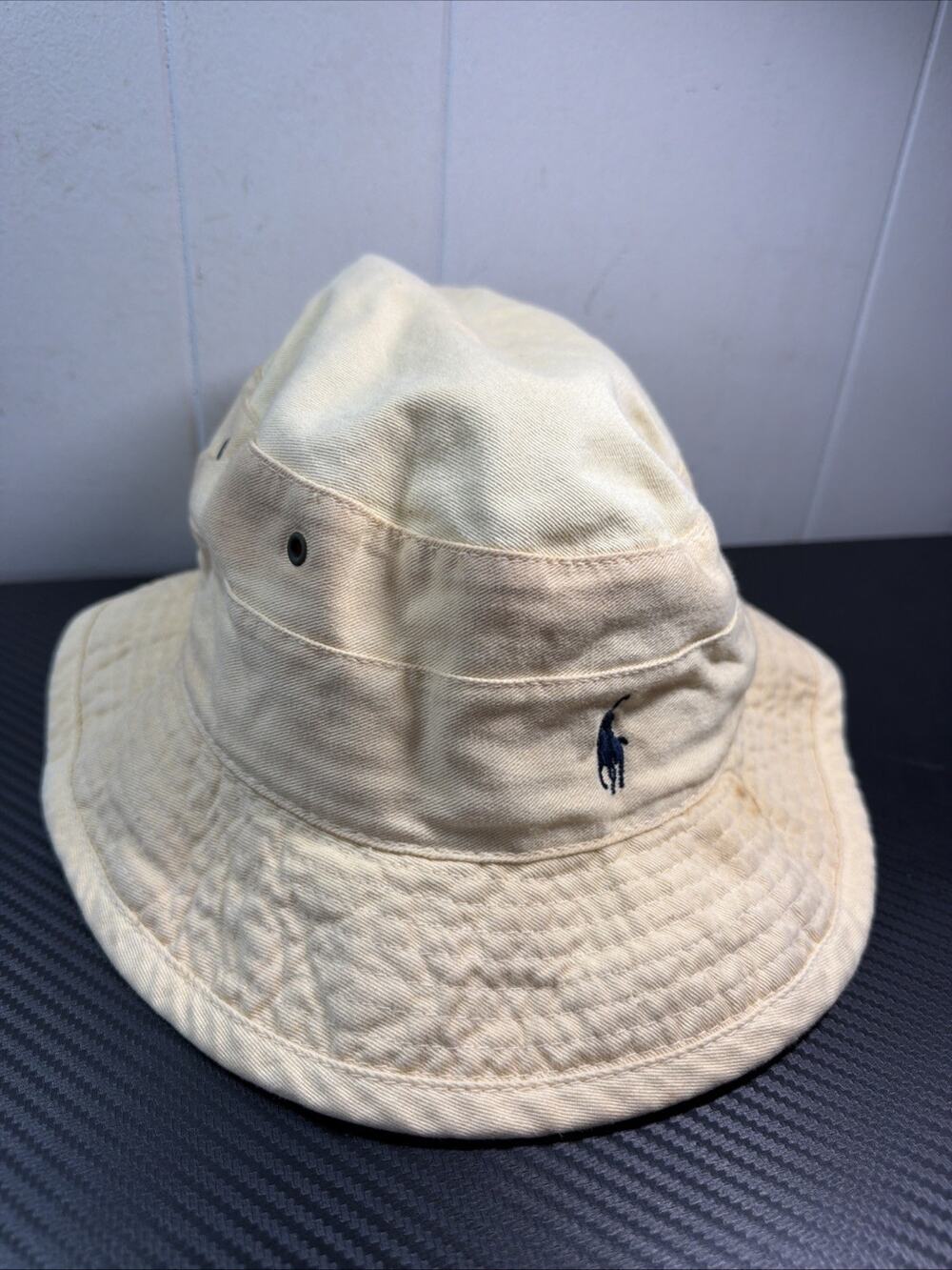 Vintage Polo Ralph Lauren Yellow Bucket Hat Pony Logo Cotton Size L USA R2